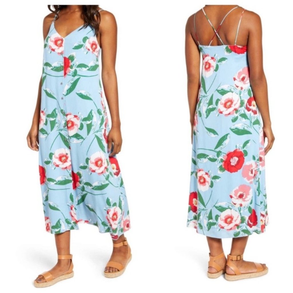 Gibson Small Strappy Midi V-Neck Sundress Blue